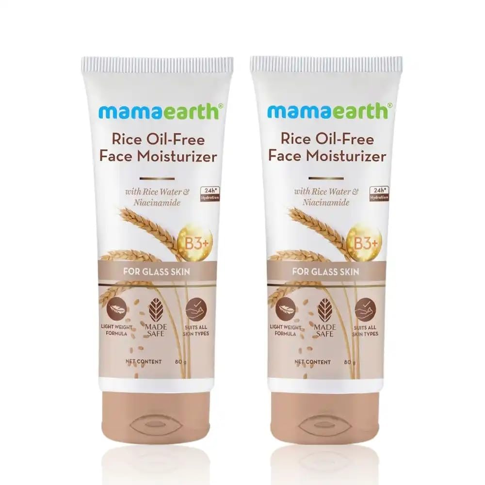 Mamaearth Rice Oil-Free Face Moisturizer for Oily Skin With Rice Water & Niacinamide for Glass Skin 80 g (Pack of 2)