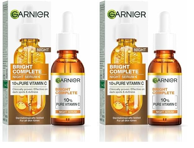 Garnier Bright Complete Night Vitamin C Serum All Skin Types 30ml (Pack of 2)
