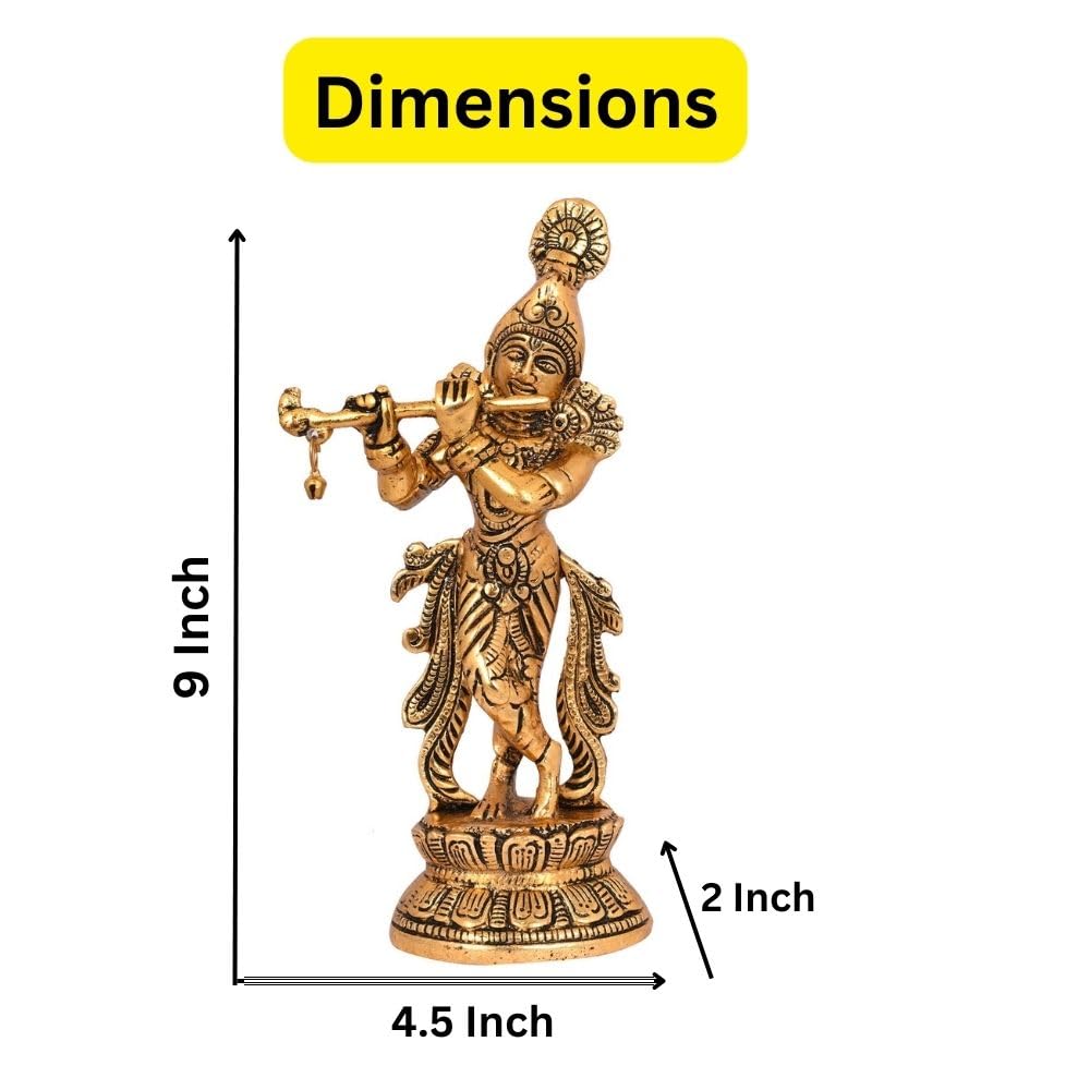 Lord Krishna Idol Statue Krishna Idols Gold Plated Flute Playing