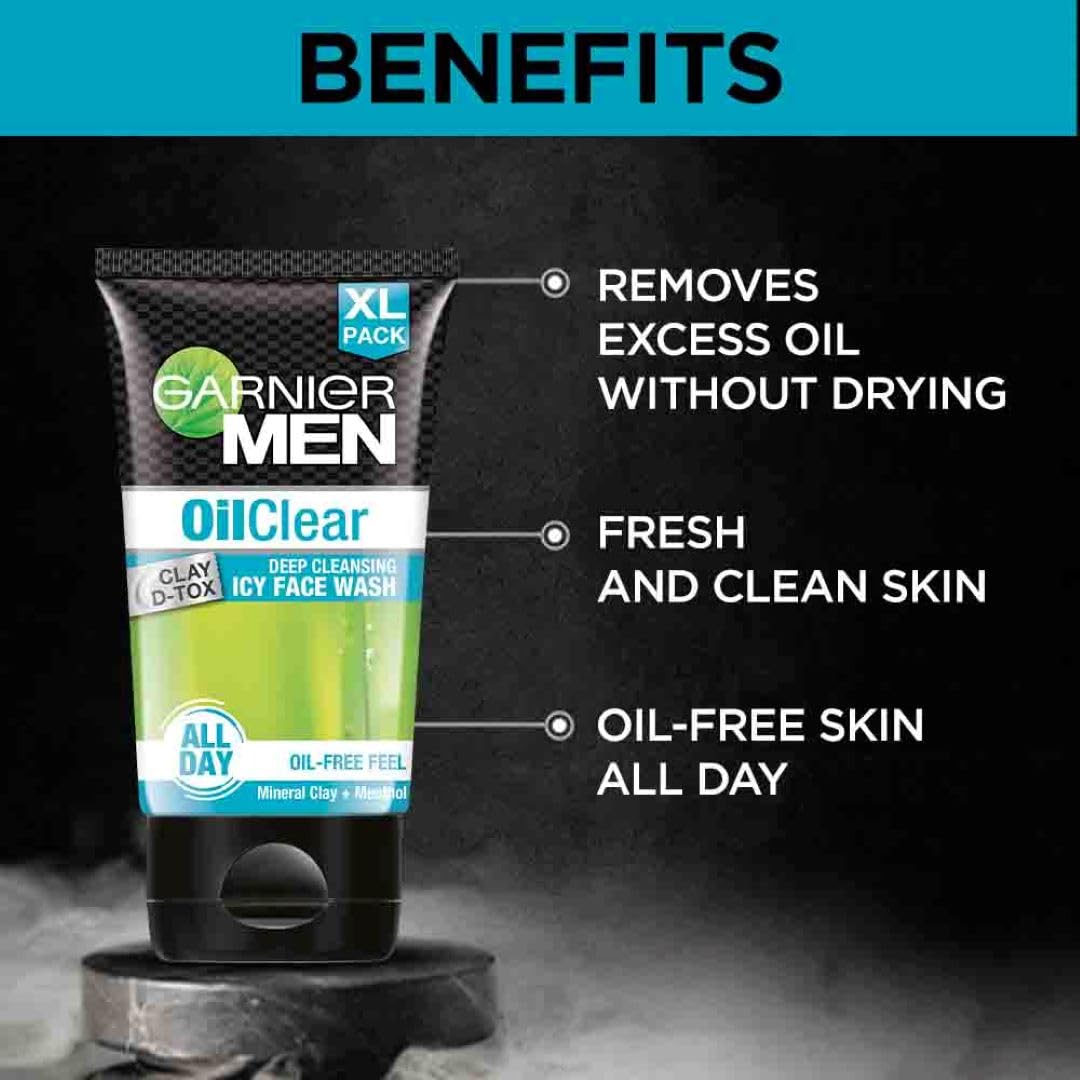 Garnier Men Face Wash OilClear Clay D-Tox 150g (pack of 2)