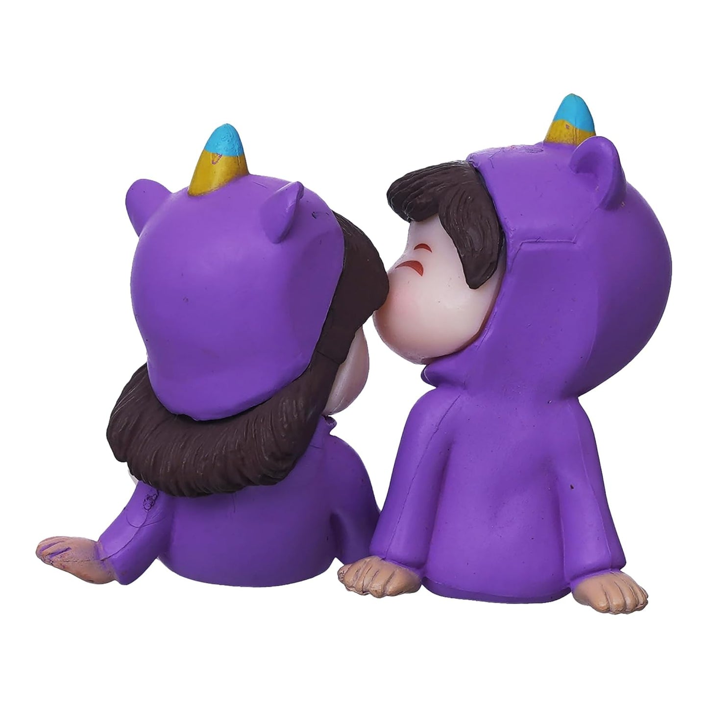 Purple Miniature Romantic Couple Statue Boy Kissing Girl Forehead Decorative Showpiece