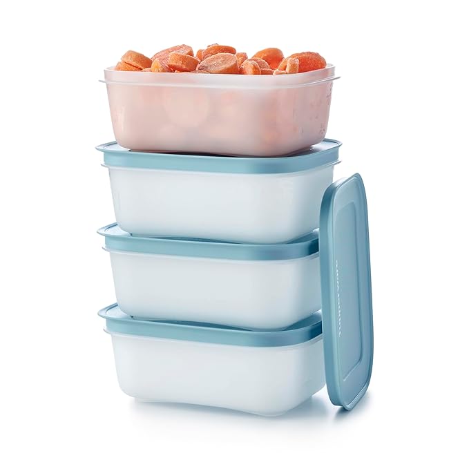Tupperware Plastic Essentials Freezer Mates Shallow 4 Piece Container Set - 450Ml COLOR MAY VARY