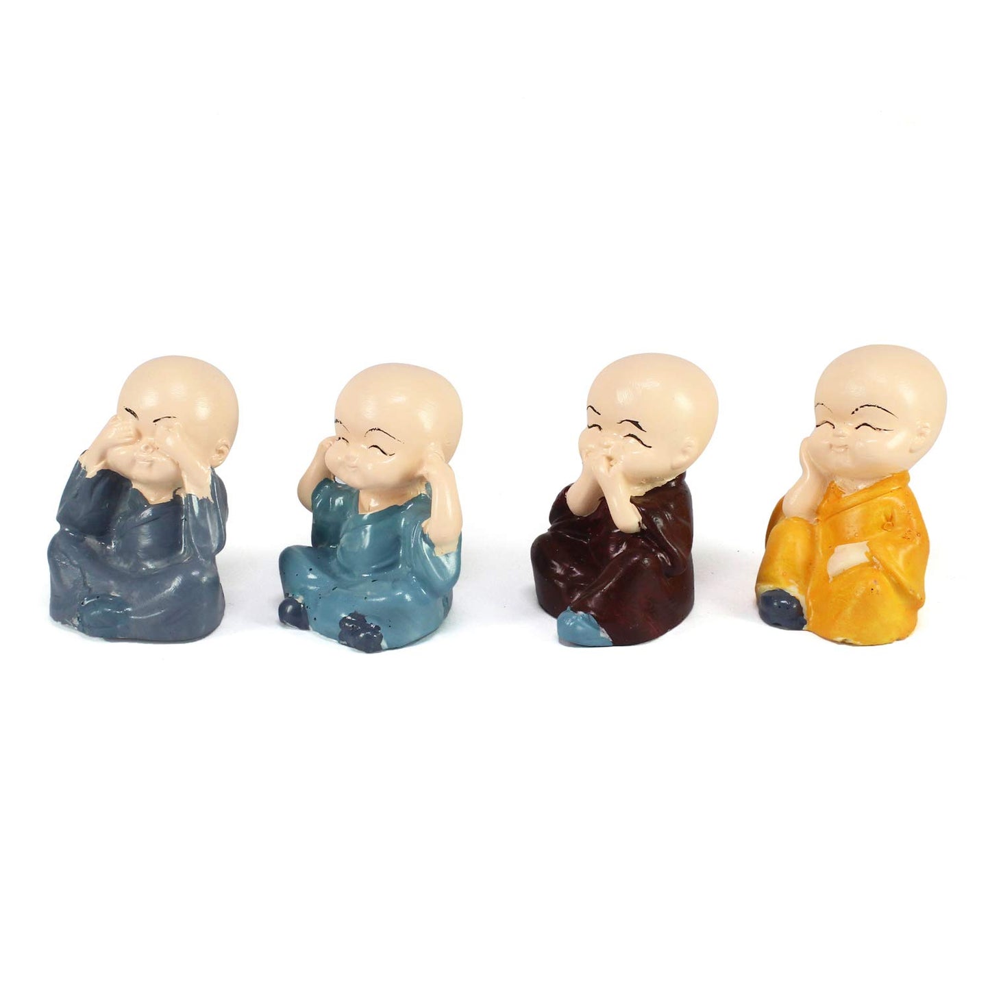 Set of 4 Little Monk Buddha Statue Think No Evil Speak No Evil Hear No Evil See No Evil