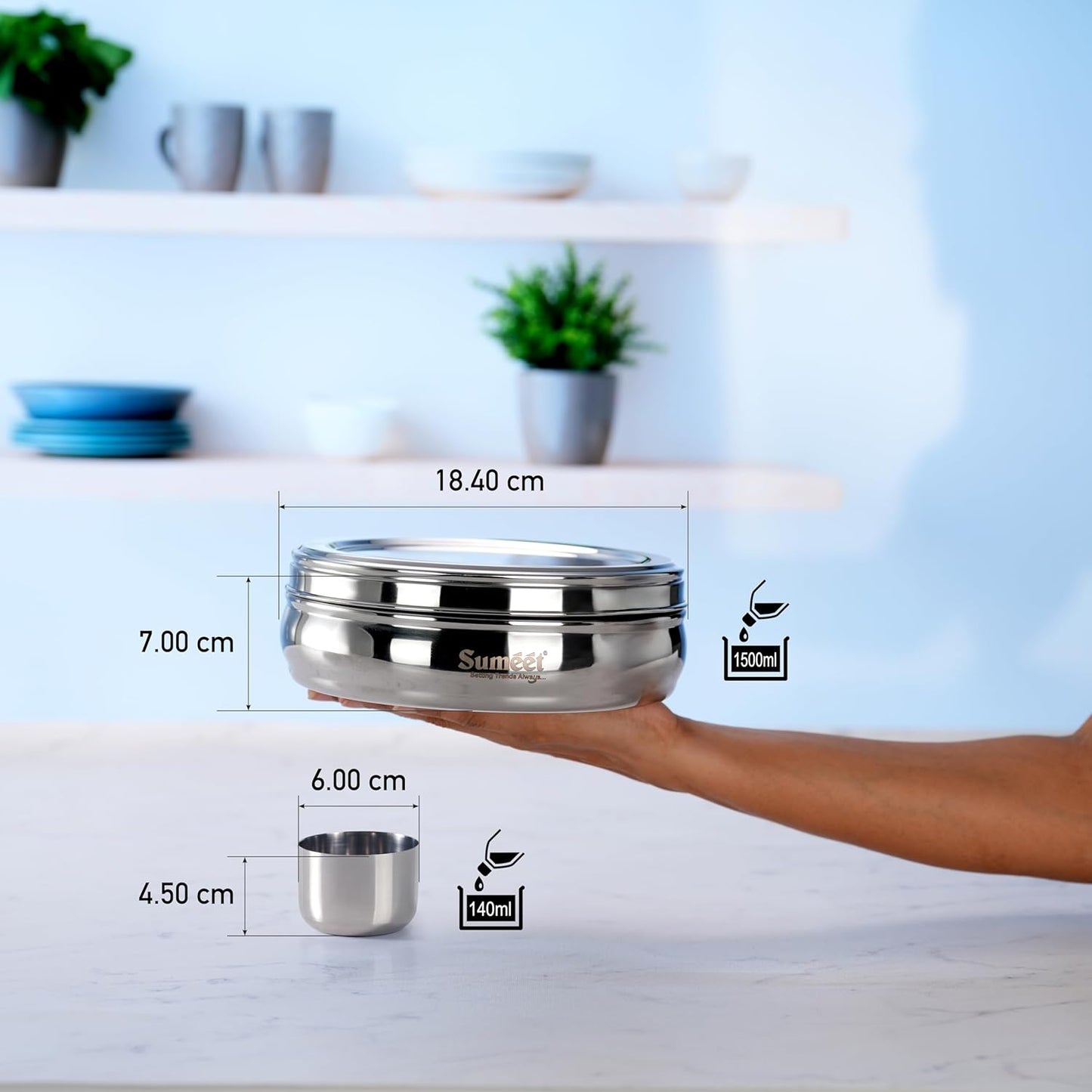 Sumeet Stainless Steel Belly Shape Masala/Organiser With See Through Lid With 7 Containers And Small Spoon