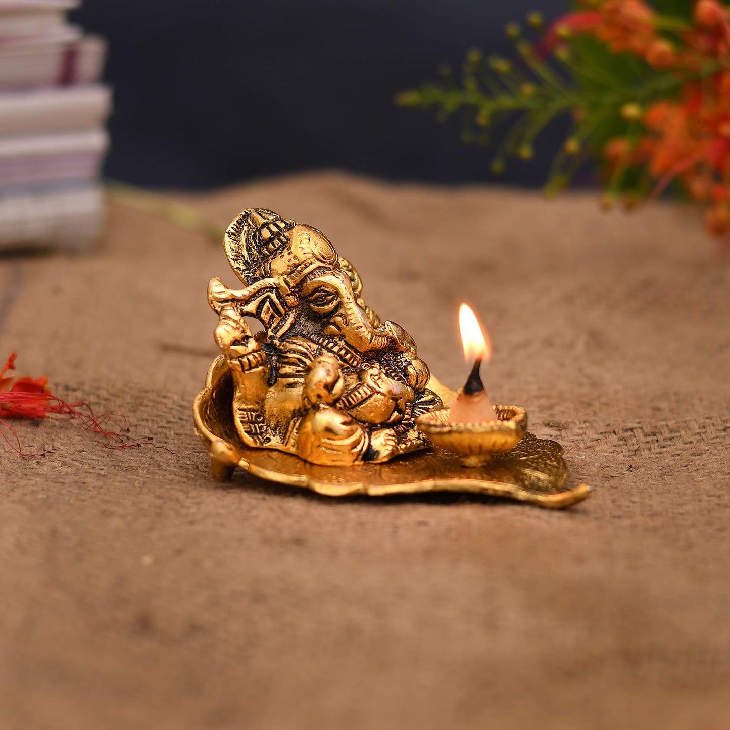 Return Gift Ganesh Idol on Leaf - Lord Ganesha with Diya