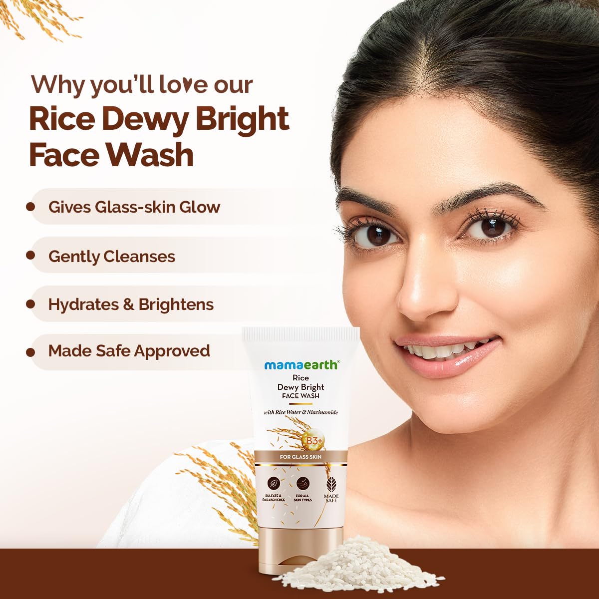 Mamaearth Rice Dewy Bright Face Wash With Rice Water & Niacinamide for Glass Skin 150 ml