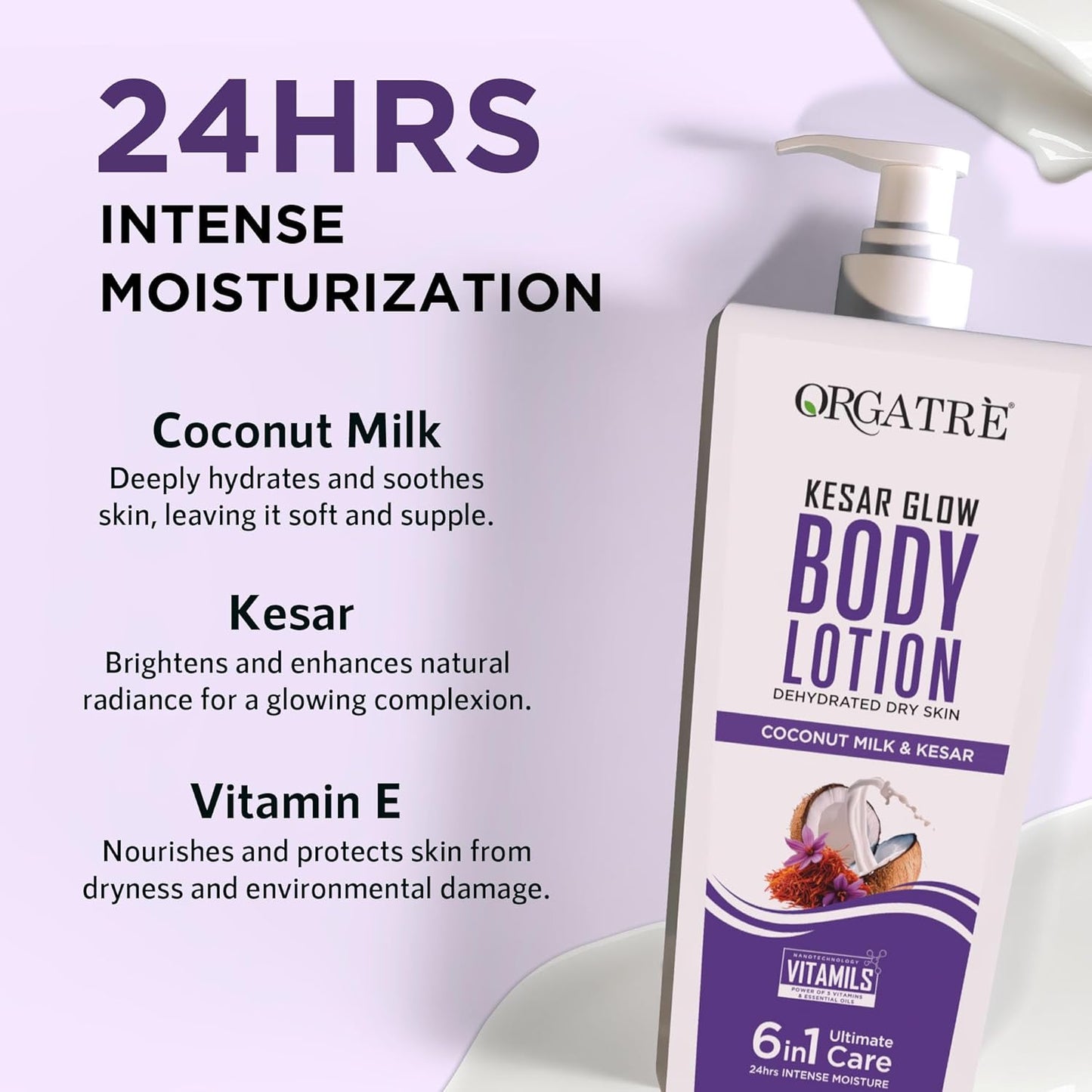 Orgatre Body Lotion with Honey, Almond, Kesar & Alovera Deep Moisturizing 400ml (Kesar)
