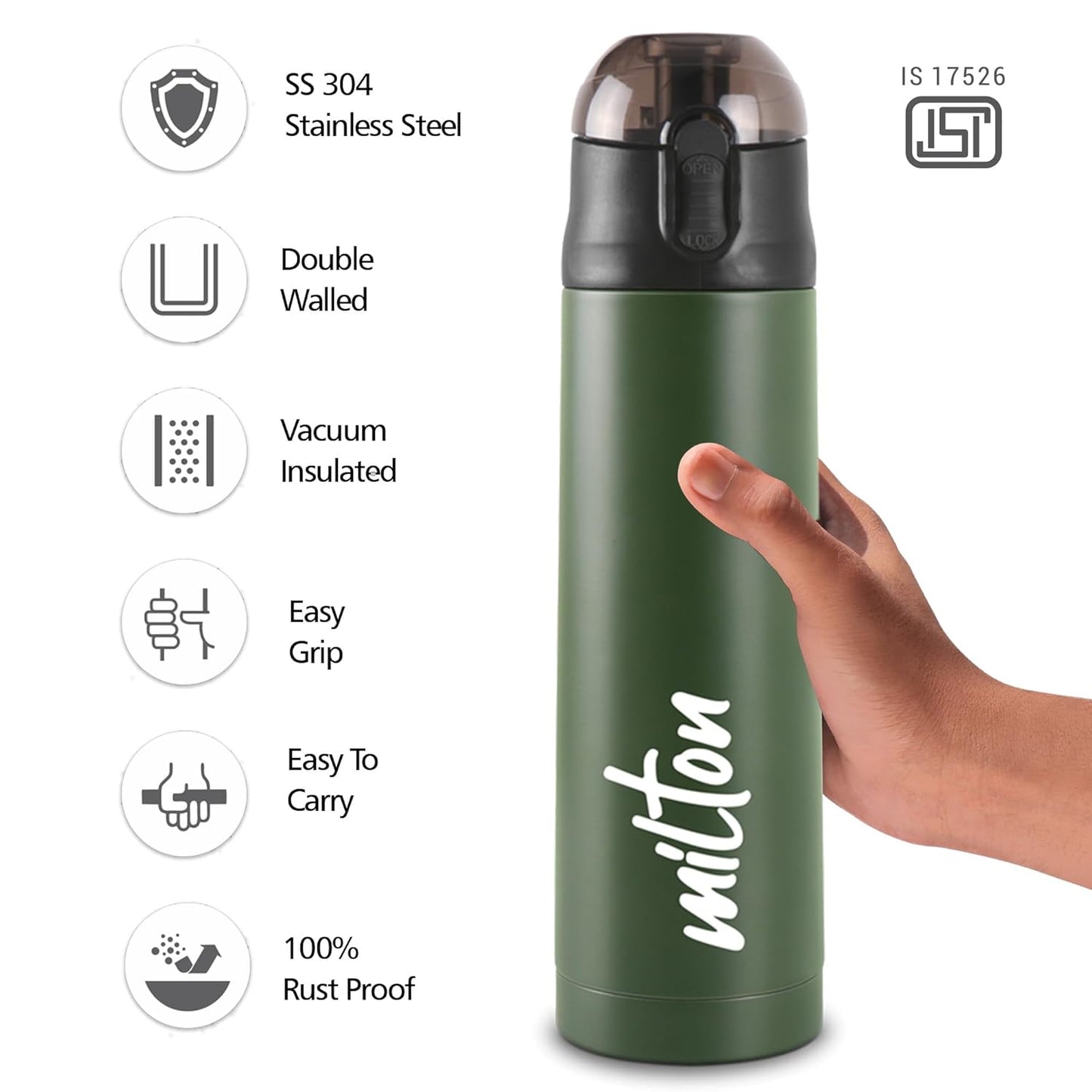 Milton New Crown 900 Thermosteel Water Bottle 750 ml with One Touch Safety Lock