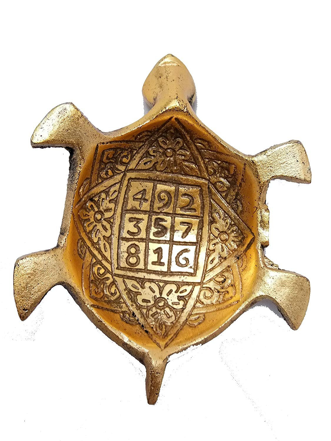Metal Feng Shui Golden Tortoise (Kachua) on Glass Plate
