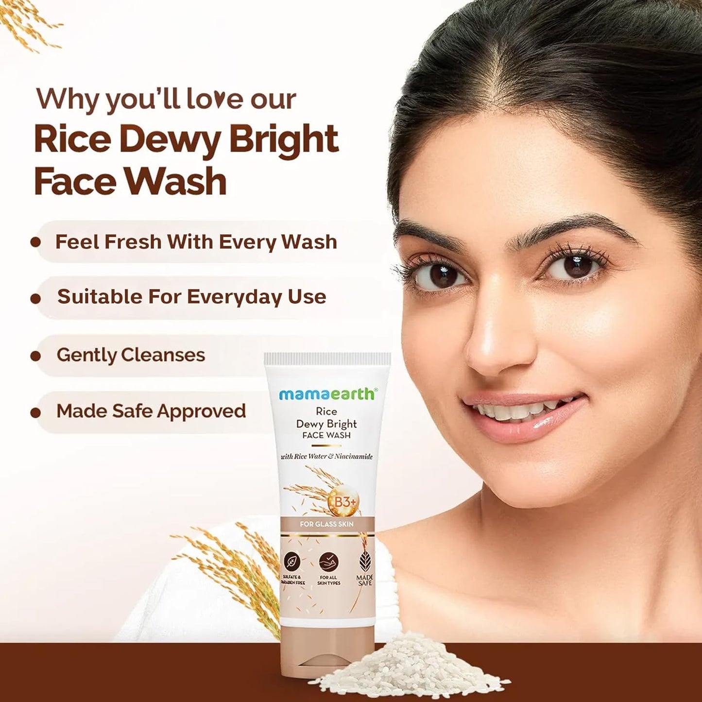 Mamaearth Rice Dewy Bright Face Wash With Rice Water & Niacinamide 100 ml