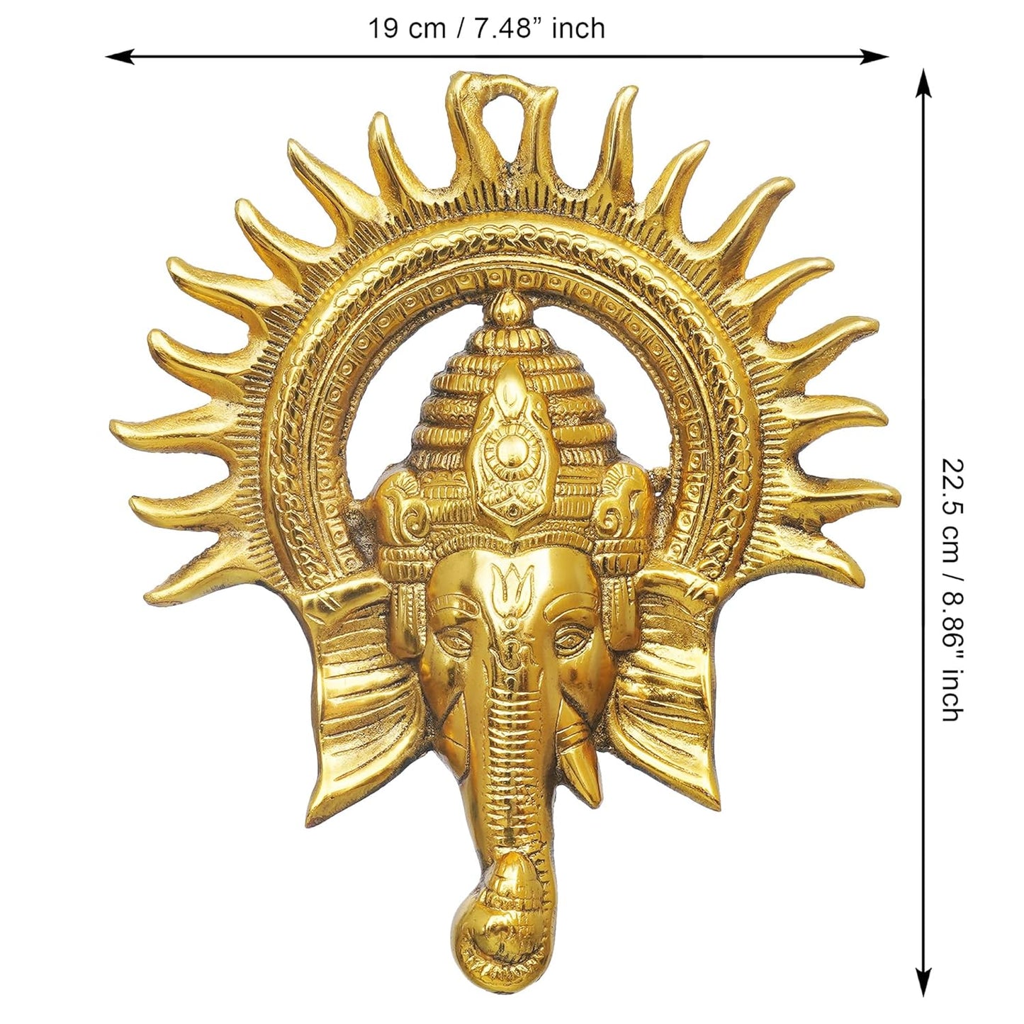 Golden Metal Sun Decorative Ganesha Wall Hanging | Lord Ganesha Statue Wall Art