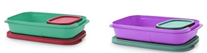 Tupperware Plastic Lunch Box 590 ml Pack of 2 with 4 Container COLOR MAY VARY