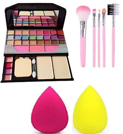 T.Y.A Makeup Eyeshadow Kit + 5 Pcs Makeup Brush + 2 Pc Blender Puff Combo Multicolor