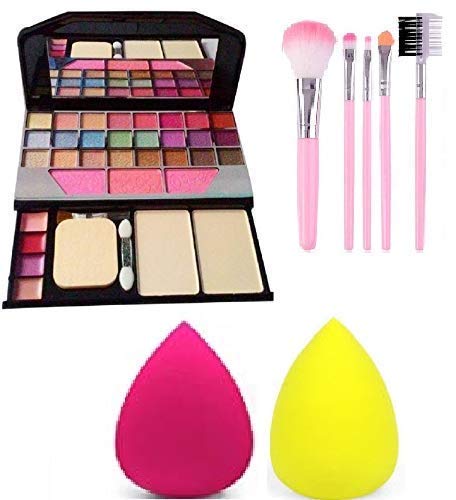 T.Y.A Makeup Eyeshadow Kit + 5 Pcs Makeup Brush + 2 Pc Blender Puff Combo Multicolor