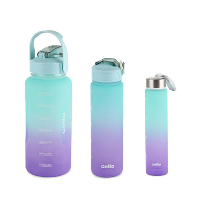 Cello All Day Large Water Bottle, Sea Green | Set of 3 (310ml, 790ml, 2085ml)