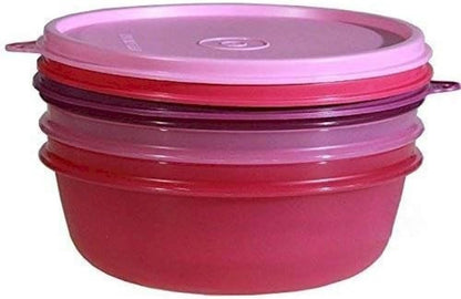 Tupperware Plastic Pink, Purple Leftover Bowl Set Storage Food Containers (600Ml X 3Pcs) COLOR MAY VARY
