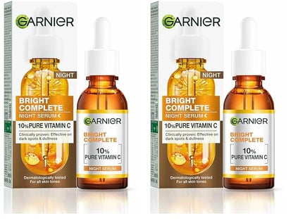 Garnier Bright Complete Night Vitamin C Serum All Skin Types 30ml (Pack of 2)