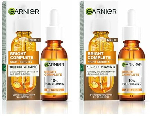 Garnier Bright Complete Night Vitamin C Serum All Skin Types 30ml (Pack of 2)