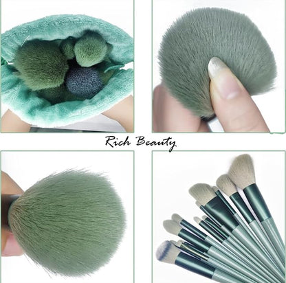 13-Piece Makeup Brush Set – Synthetic Bristles Soft and Durable Highlighting, green