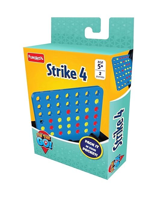 Funskool Games - Travel Strike 4, Classic Board Game, Get 4 in A Row, Disc Dropping Game