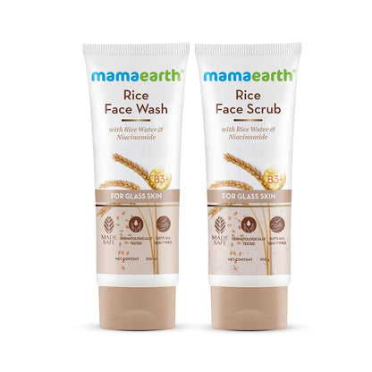 Mamaearth Rice Face Care Combo for Glass Skin  Face Wash + Scrub  100g each