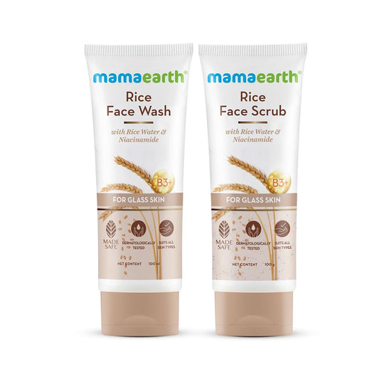 Mamaearth Rice Face Care Combo for Glass Skin  Face Wash + Scrub  100g each