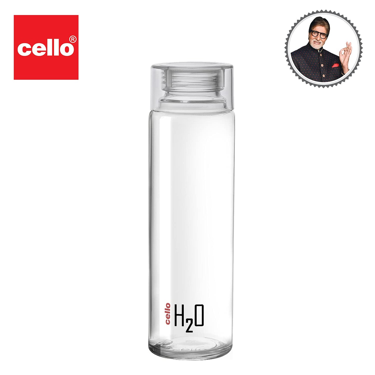 CELLO H2O Glass Fridge Water Bottle with Plastic Cap 920ml, Clear