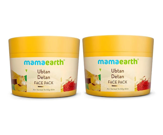 Mamaearth Ubtan Detan Face Pack with Turmeric & Saffron for Normal to Oily Skin - 200 g (Pack of 2)