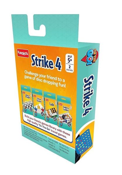 Funskool Games - Travel Strike 4, Classic Board Game, Get 4 in A Row, Disc Dropping Game