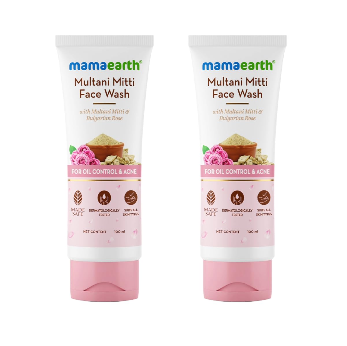 Mamaearth Multani Mitti Face Wash with Multani Mitti & Bulgarian Rose 100 ml x 2