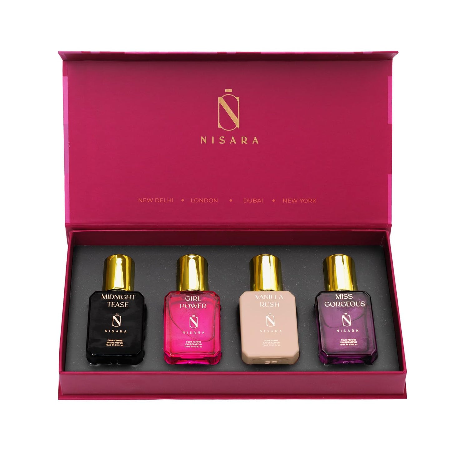 Nisara Long Lasting Woman Perfume Gift Set 4x15ml Warm Vanilla, Floral Woody Musk, Midnight Tease