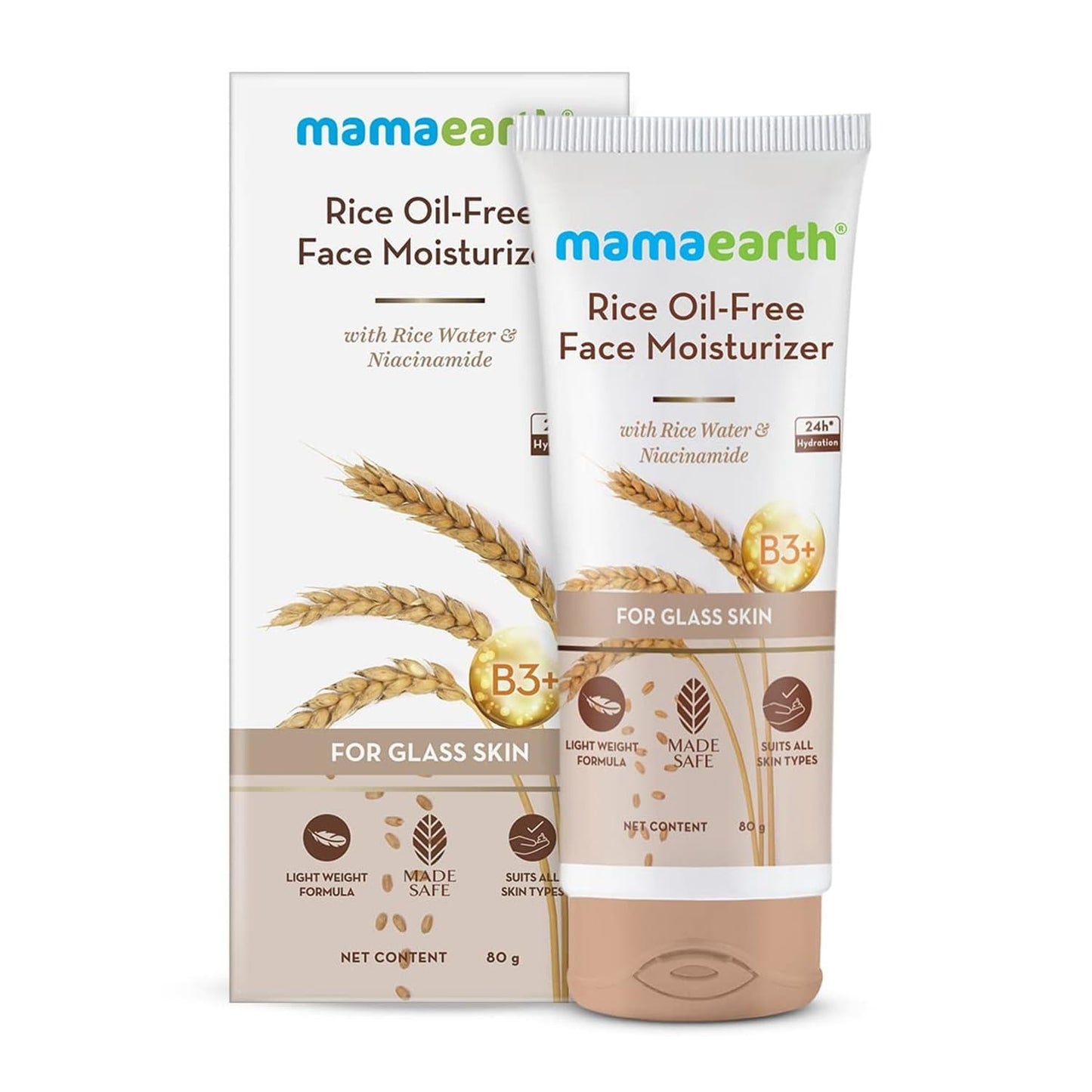 Mamaearth Rice Oil-Free Face Moisturizer for Oily Skin Brightens Skin Tone | 80g