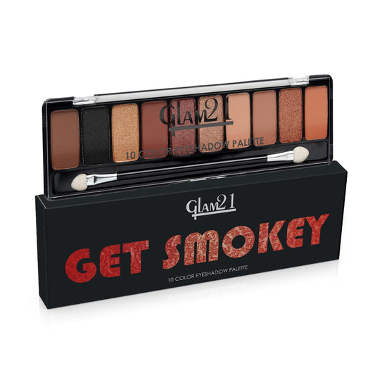 Glam21 Get Smoky 10 Color Eyeshadow Palette Long-Lasting Metallic Finish