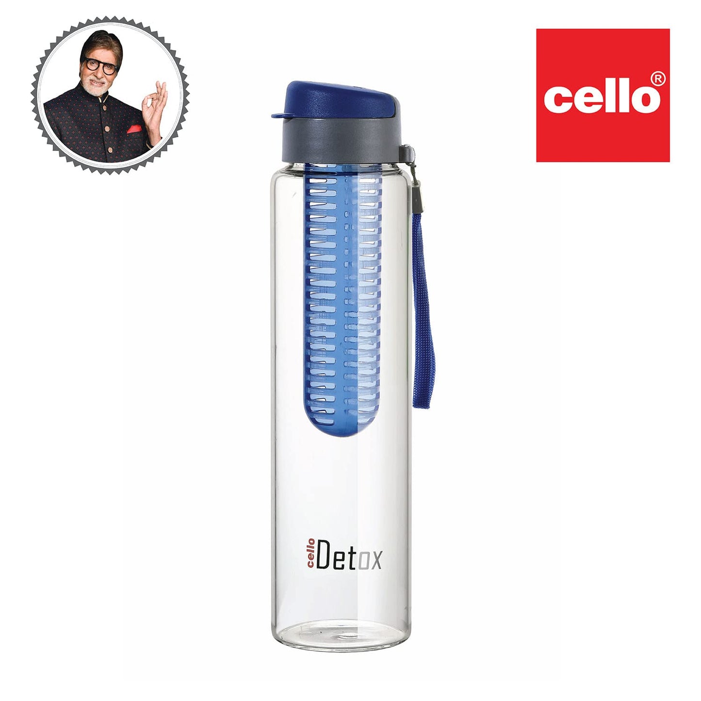 Cello Fruit Infuser Glass Water Bottle 750ml, Blue