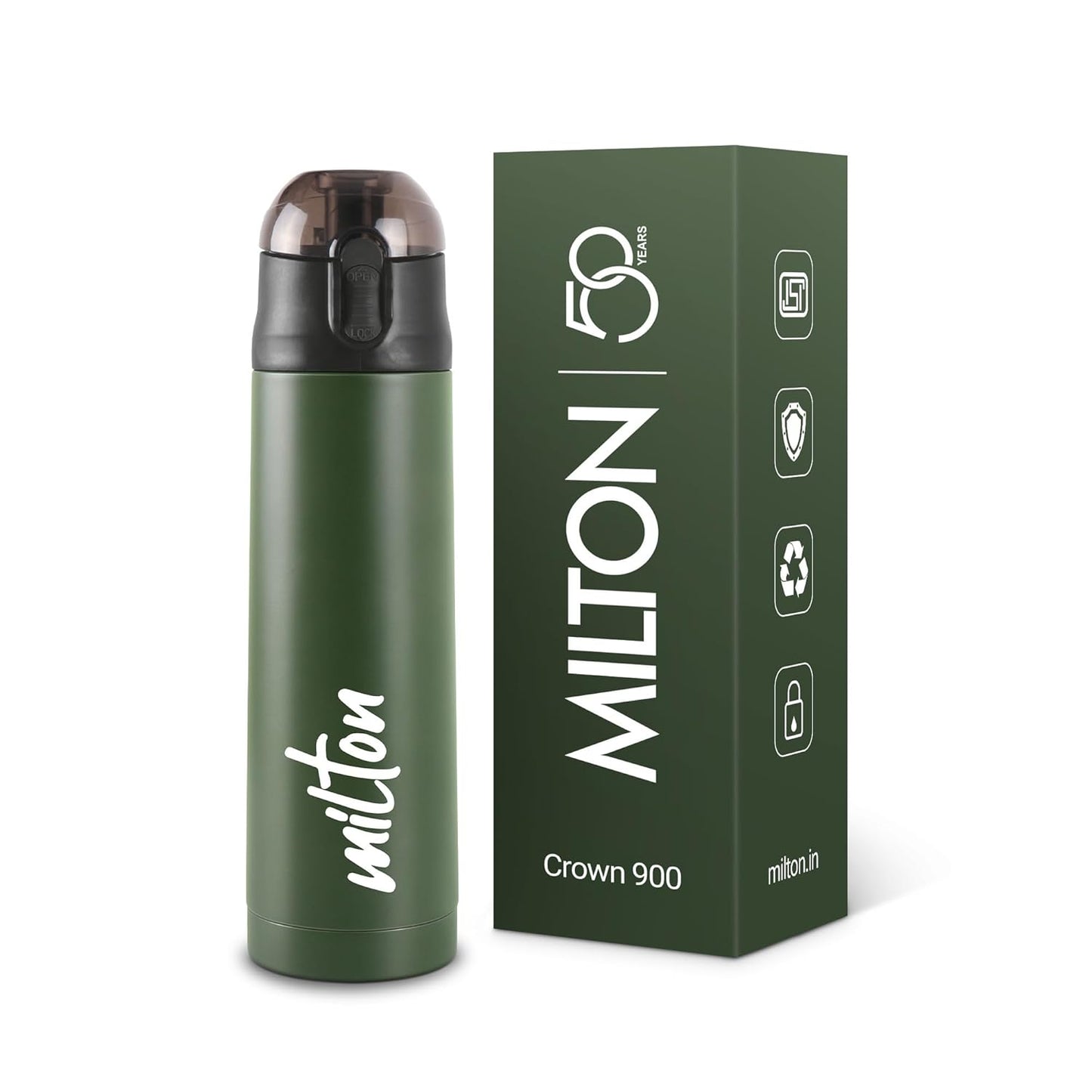 Milton New Crown 900 Thermosteel Water Bottle 750 ml with One Touch Safety Lock