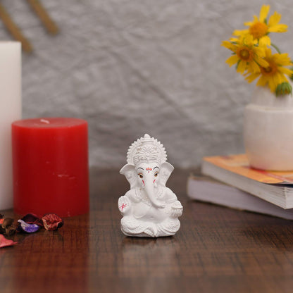 Ganesh Idol Ganesha Statue for Car Dashboard White (8 x 10 cms)
