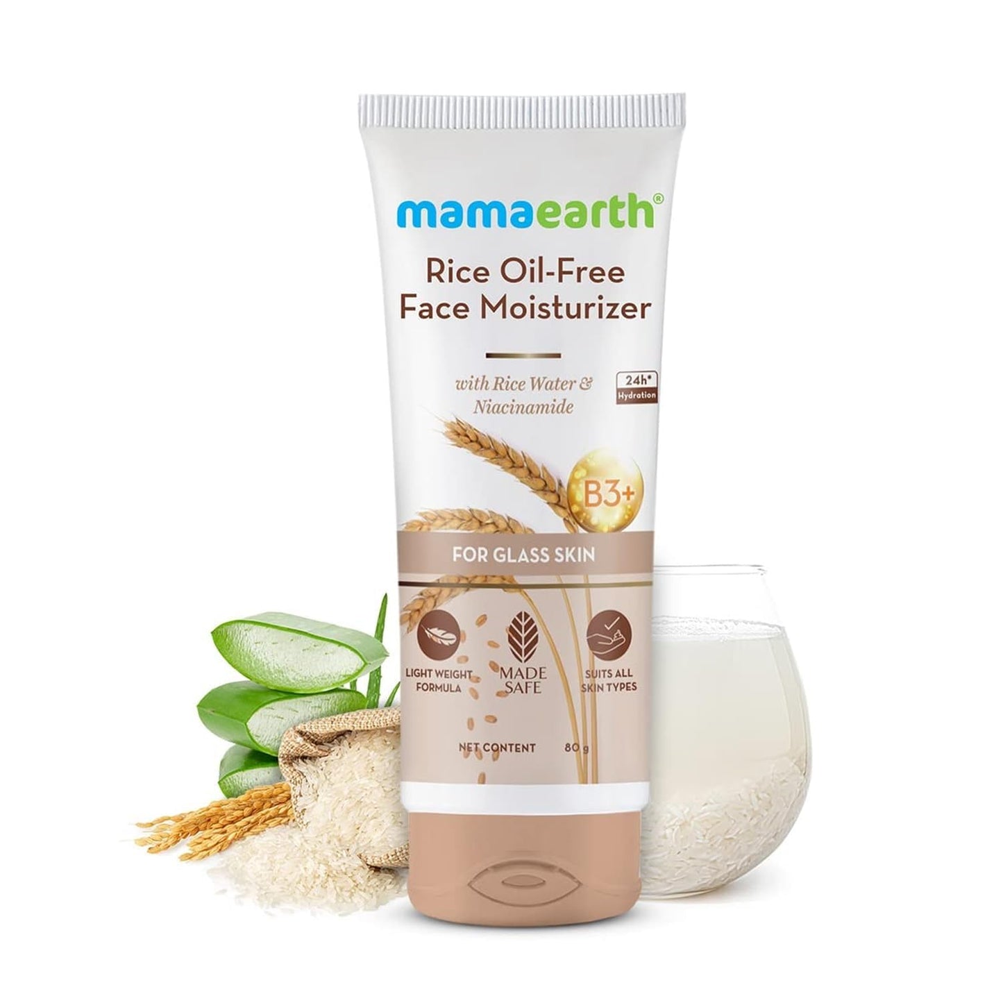 Mamaearth Rice Oil-Free Face Moisturizer for Oily Skin Brightens Skin Tone | 80g
