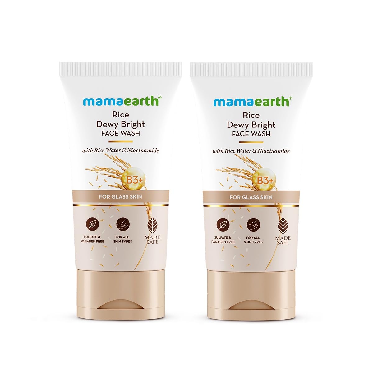 Mamaearth Rice Dewy Bright Face Wash With 150 ml x 2 Rice Water & Niacinamide for Glass Skin