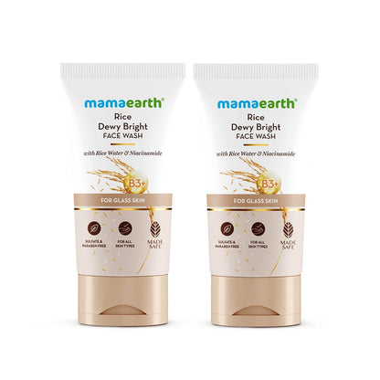 Mamaearth Rice Dewy Bright Face Wash With 150 ml x 2 Rice Water & Niacinamide for Glass Skin