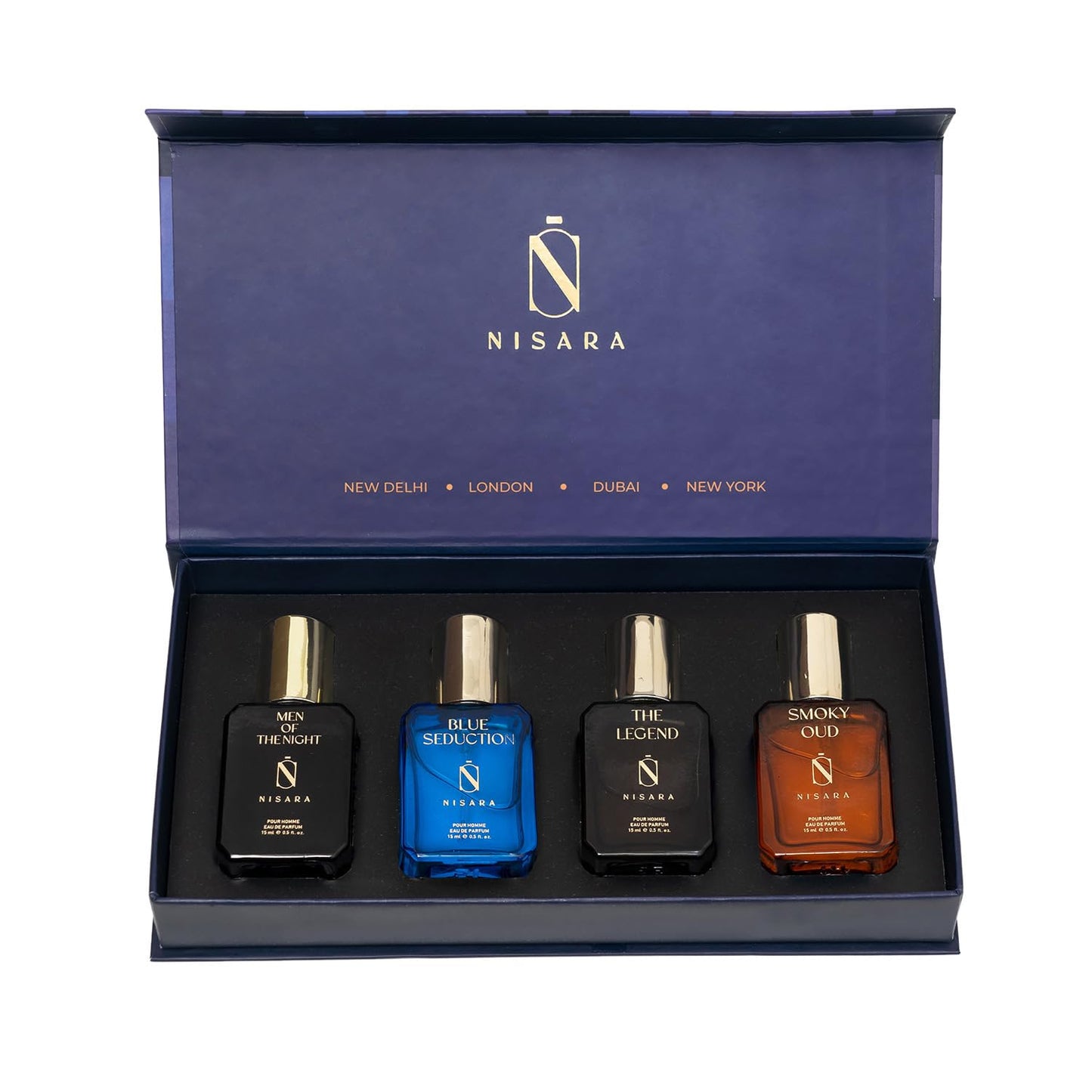 Nisara Long Lasting Men Perfume Gift Set 4x15ml Men Of The Night, Blue Seduction , The Legend, Smoky Oud