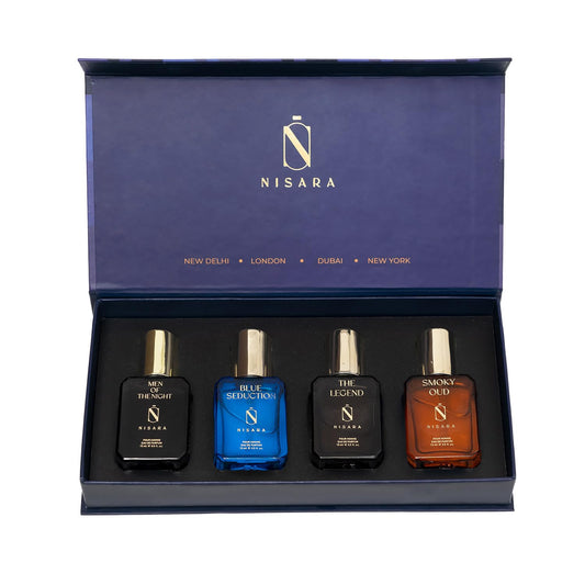 Nisara Long Lasting Men Perfume Gift Set 4x15ml Men Of The Night, Blue Seduction , The Legend, Smoky Oud