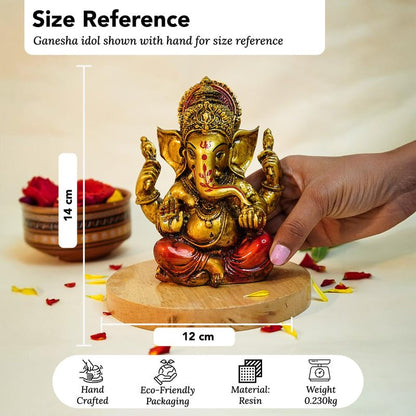 Series Antique Gold Painted Ganesha Idol (5 inch) | Marble Dust Ganesh Murti for Pooja Room