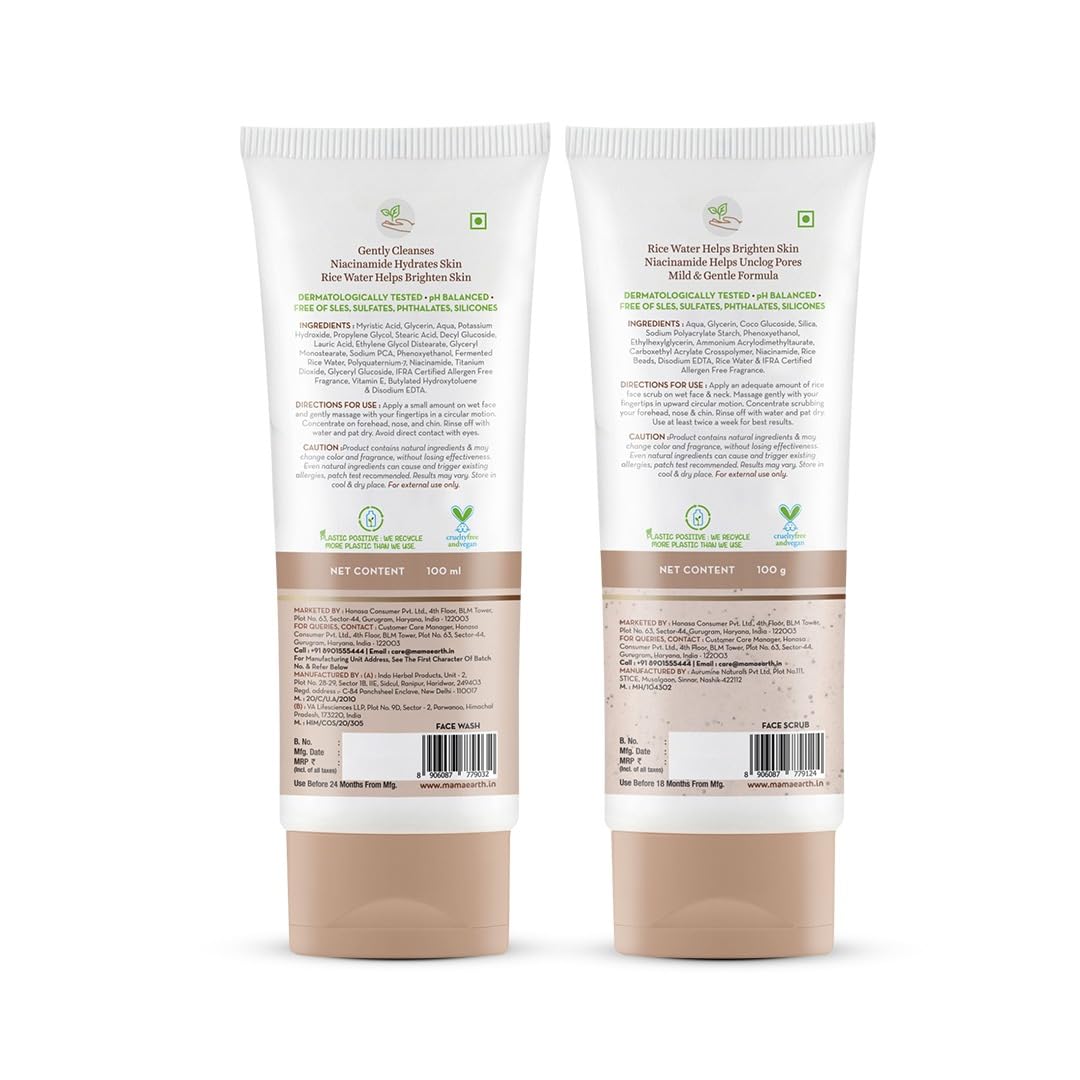 Mamaearth Rice Face Care Combo for Glass Skin  Face Wash + Scrub  100g each