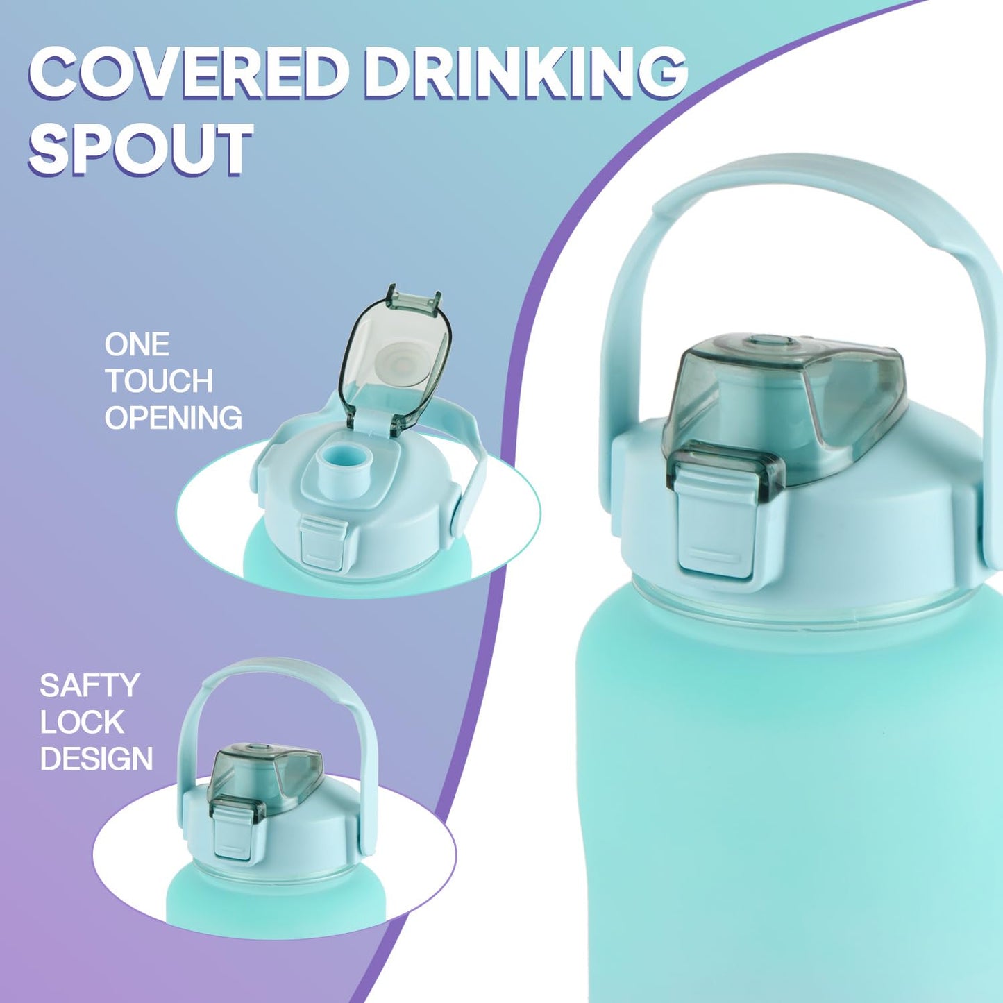 Cello All Day Large Water Bottle, Sea Green | Set of 3 (310ml, 790ml, 2085ml)