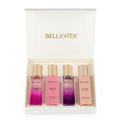 Bella Vita Luxury Long Lasting Women Gift Set  4x20ml Date, Senorita, Glam, Rose