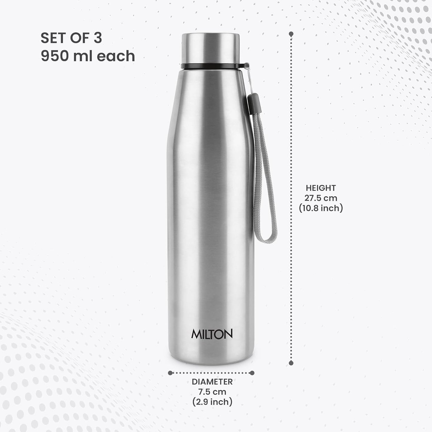 MILTON Drift 1000 Stainless Steel Water Bottle 950 ml, Set of 3