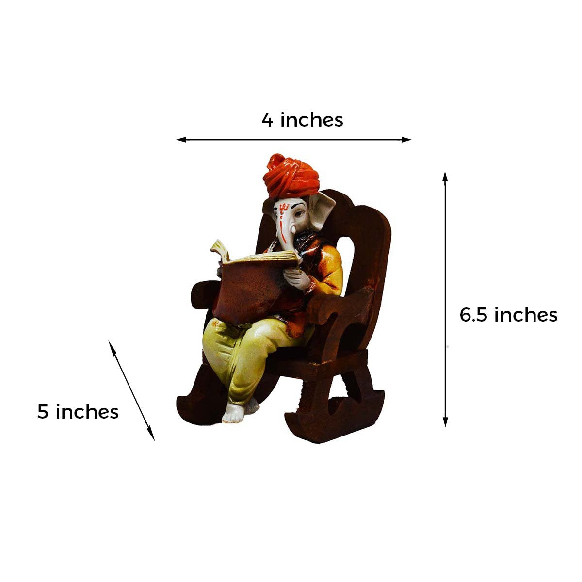 Lord Ganesha Reading Book on Wooden Chair (LxWxH - 4INx5INx6.5IN)