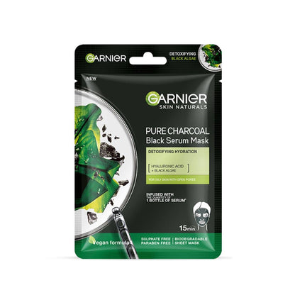 Garnier Black Serum Mask Pure Charcoal Hydrating and refreshed feel on skin  28gm