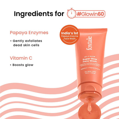 Foxtale Vitamin C Super Glow Face Wash with Papaya enzyme for Men & Women- (2 x 100ml)