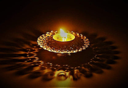 Small Crystal Akhand Diya Brass Oil Puja Lamp (Golden, 3.5 X 1.5 Inch)